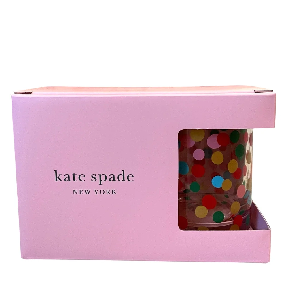 Kate Spade ITS RAINING CONFETTI Double Old Fashioned Whiskey Glass Set of 2 New
